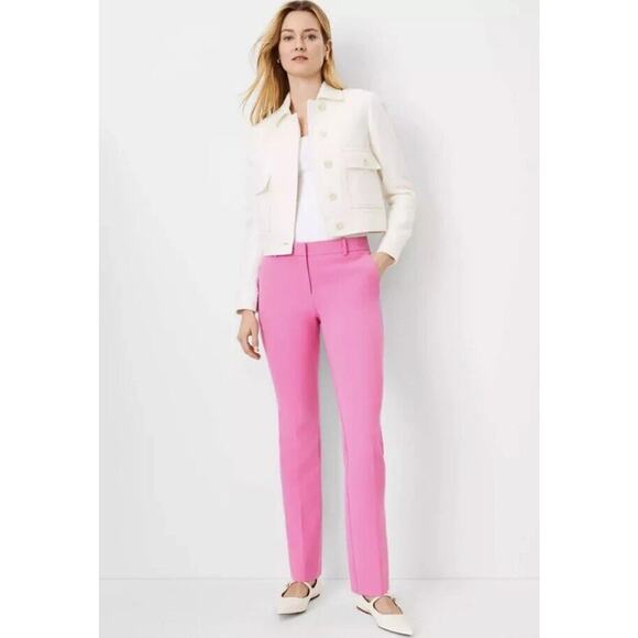 ANN TAYLOR $109 PINK CURVY FIT SOPHIA STRAIGHT PANTS SZ 16P CAREER SLACKS - Picture 1 of 11
